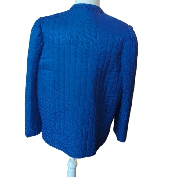 Vtg Chez Soie 100% silk quilted asian style chic lightweight blue blazer sz M - Picture 2 of 8